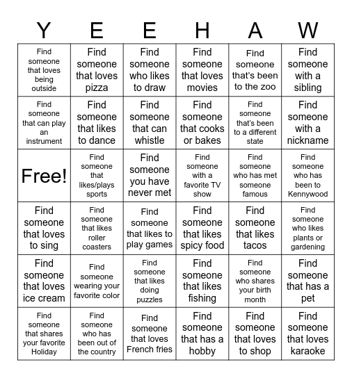 Howdy, Stranger! Bingo Card