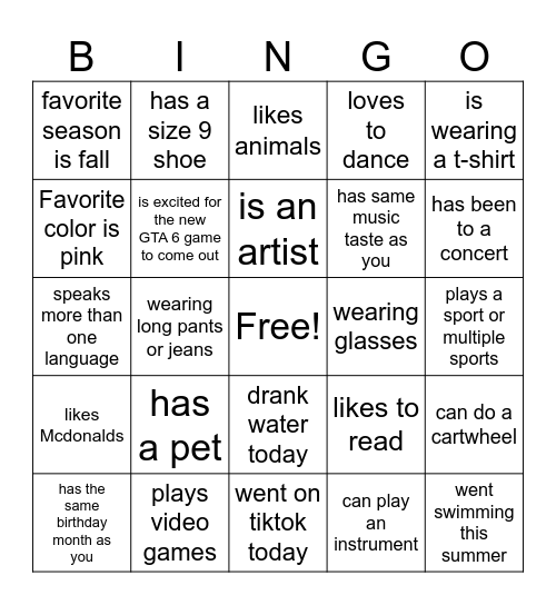 Find somebody who... Bingo Card