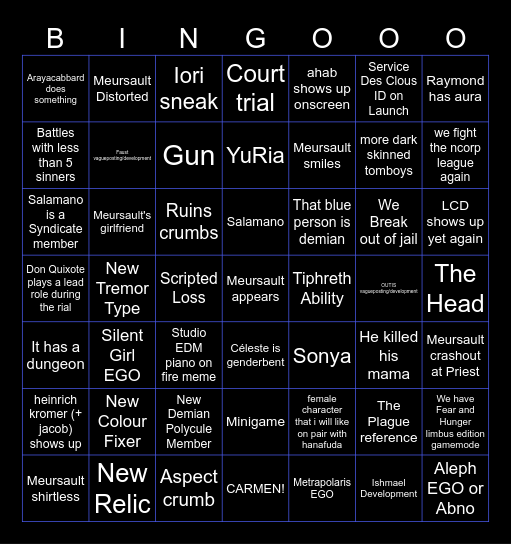 Canto X Bingo Card