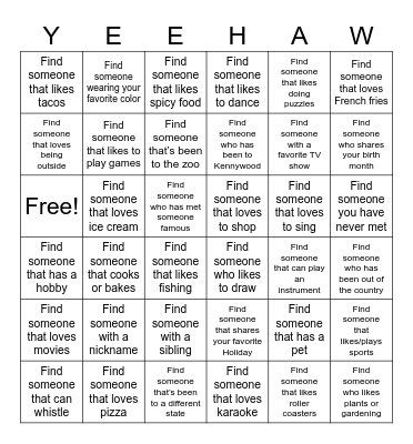Howdy, Stranger! Bingo Card