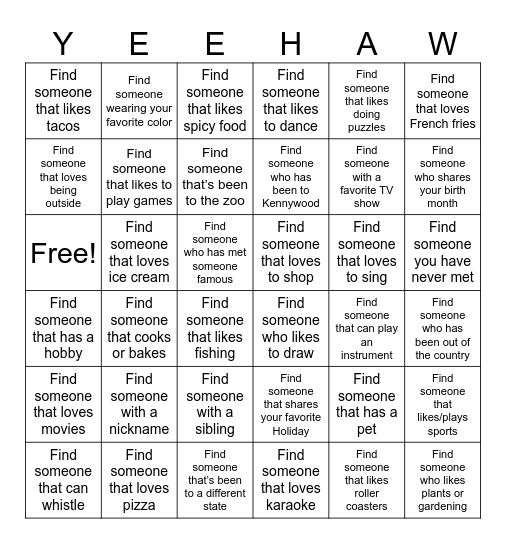 Howdy, Stranger! Bingo Card