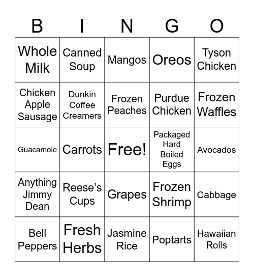 Food Recalls Bingo Card
