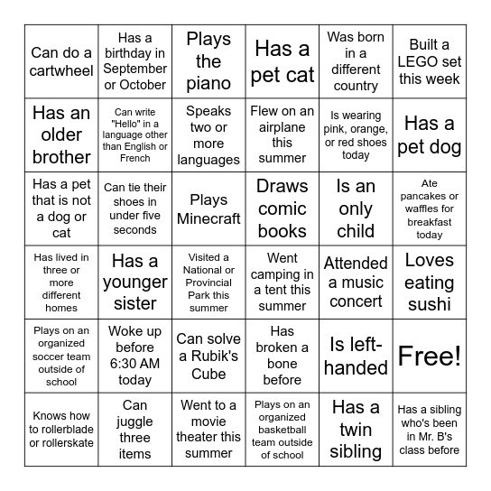 People Bingo Card