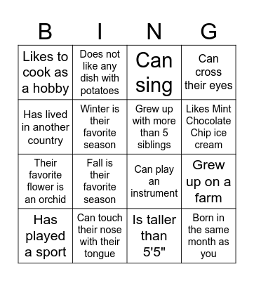 Get to Know You Bingo! Bingo Card