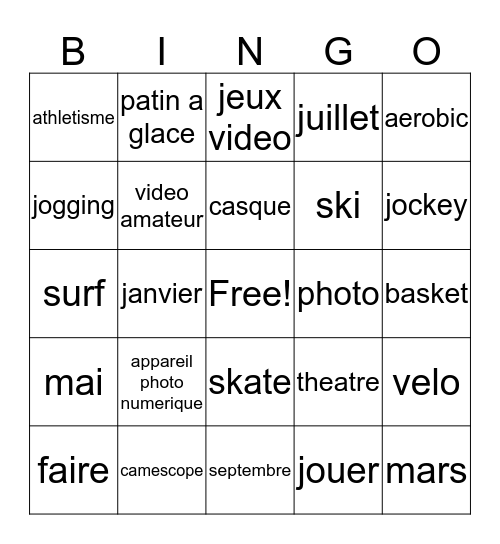 French One Chapter 5 Vocabulary 1 Bingo Card