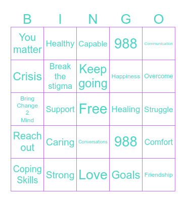 Mental Health Bingo Card