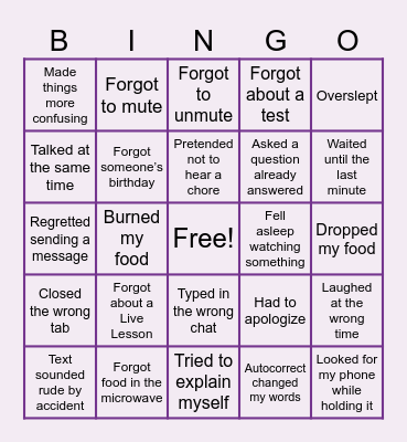 Oops! I’ve Done That Bingo Card