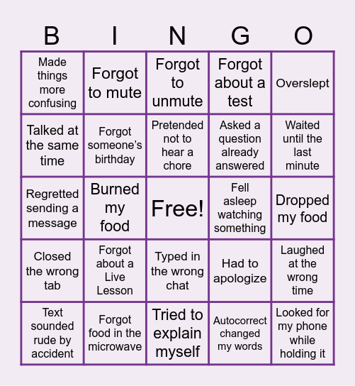 Oops! I’ve Done That Bingo Card