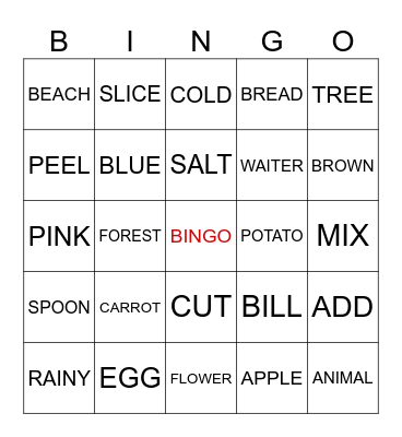 BINGO FOR KIDS Bingo Card