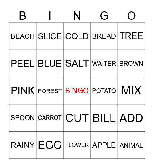 BINGO FOR KIDS Bingo Card