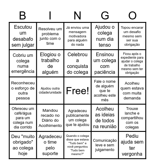 BINGO DO ACOLHIMENTO - SETOR ADMINISTRATIVO Bingo Card