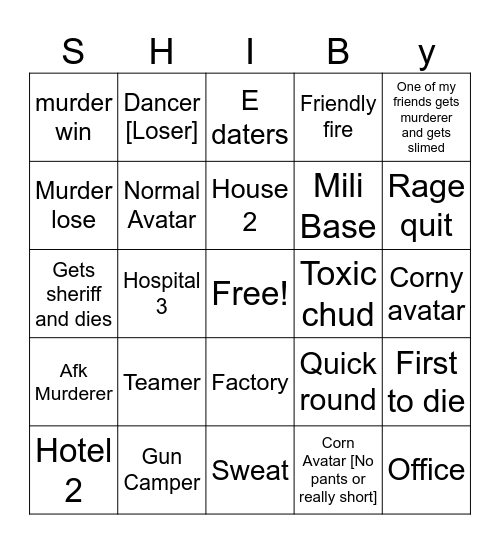 mm2 bingo Card