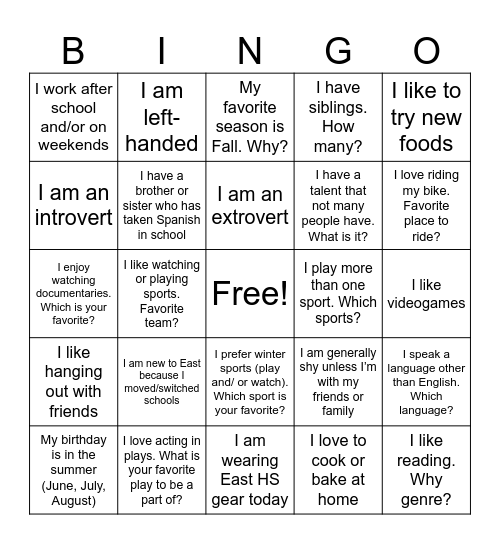 Human Bingo Card