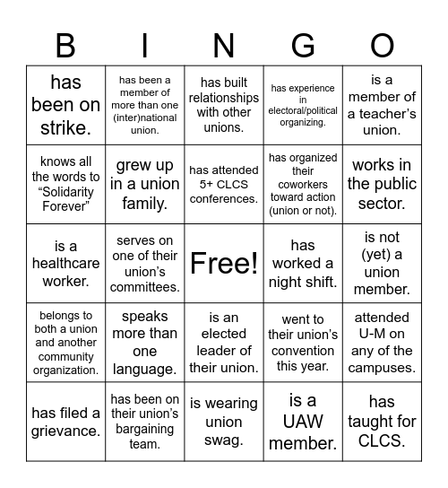 CLCS Open-House Bingo! Bingo Card