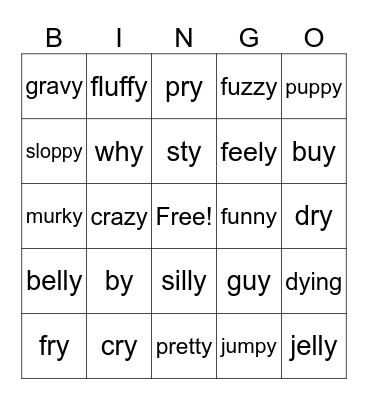 Y=I, Y=E Bingo Card