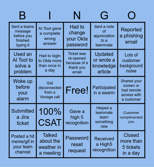 ECI Support Bingo Card