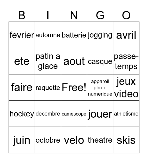 Fr. 1, Ch. 5, Voc. 1 Bingo Card