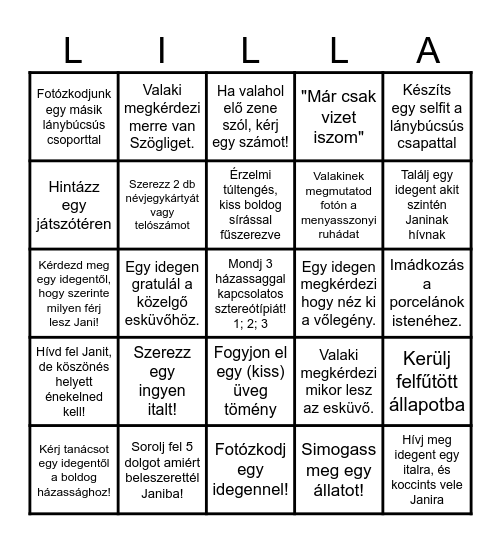 LIL LA'nybúcsú Bingo Card