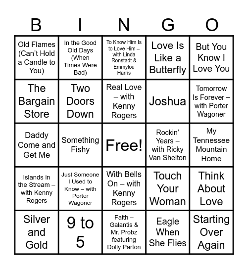 Dolly Music Bingo Card