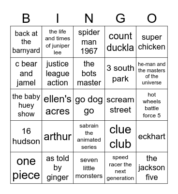 nostalgic cartoons intro most worldwide intro Bingo Card