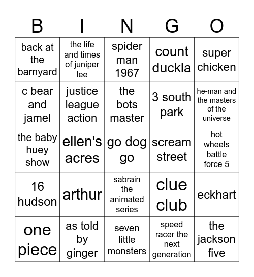 nostalgic cartoons intro most worldwide intro Bingo Card