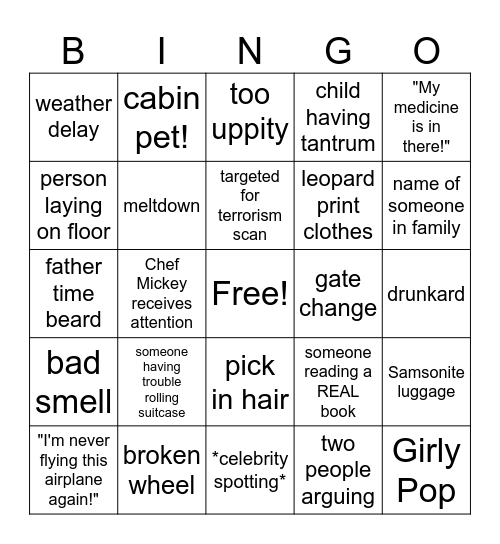 disney airport Bingo Card