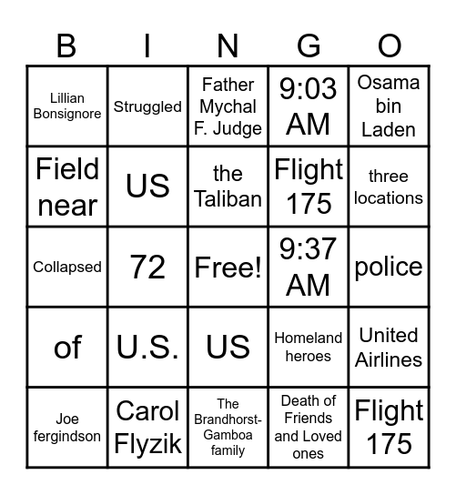 9/11 Queer Bingo Card