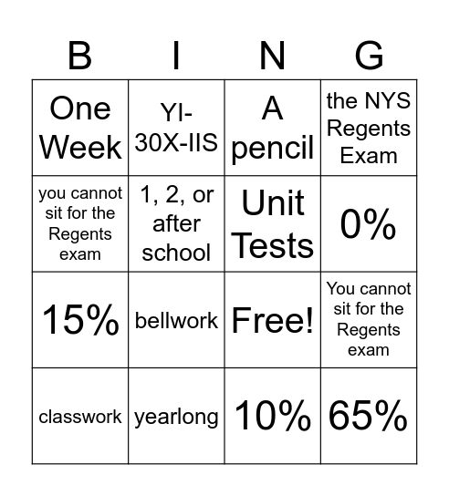 Syllabus Bingo Card