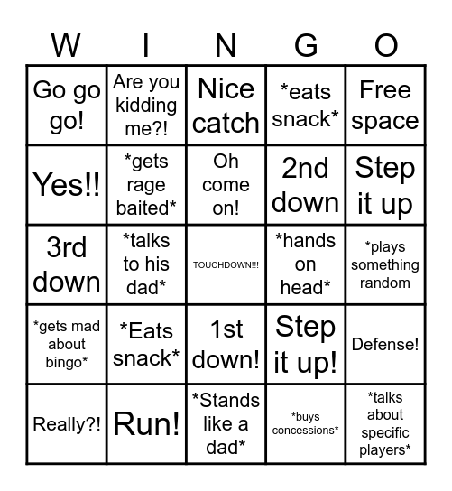 William Gabriel Malec BINGO Card