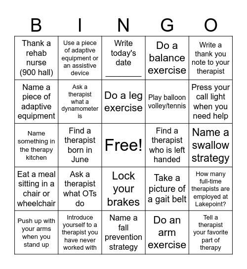 Happy Rehab Week! Bingo Card