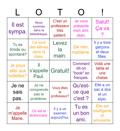 1A Unit 1 Bingo Card