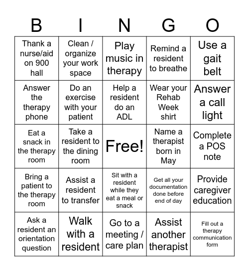 Happy Rehab Week! Bingo Card