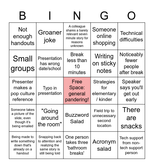 Pro-D Bingo Card