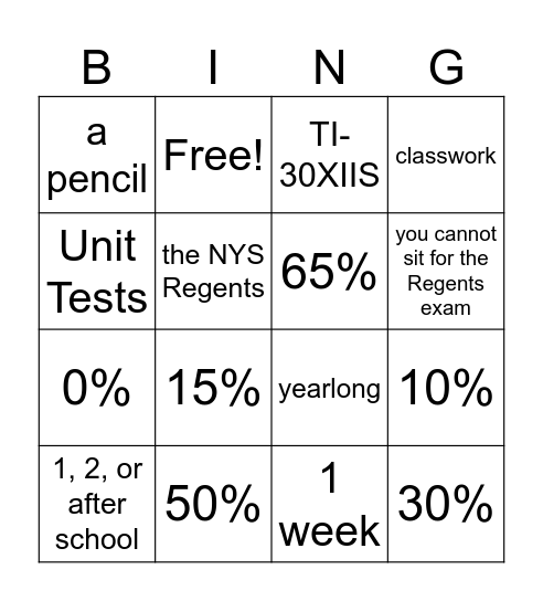 Syllabus Bingo Card