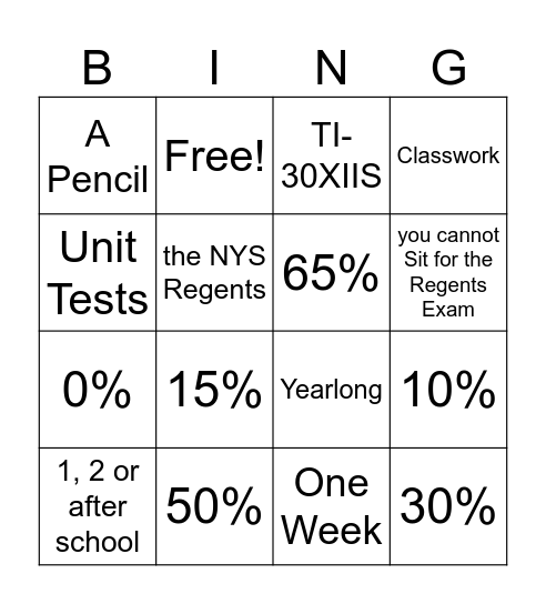 Syllabus Bingo Card