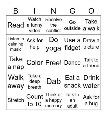 Coping Skills Bingo Card