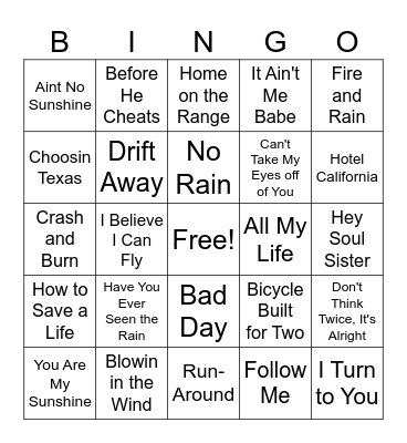 Music Heals People BINGO Card
