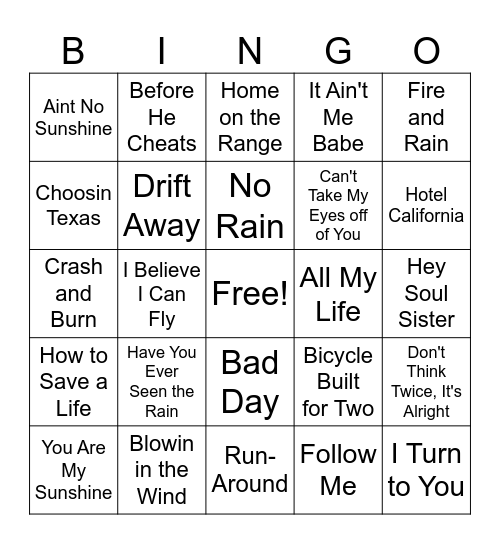 Music Heals People BINGO Card