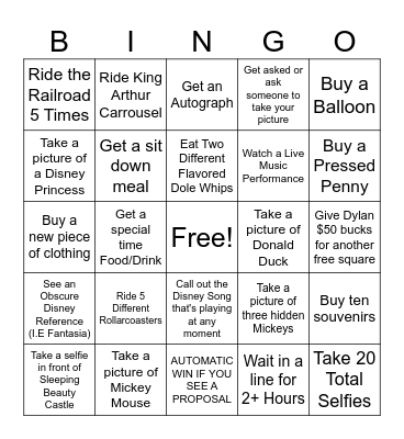 Disney Bingo Card