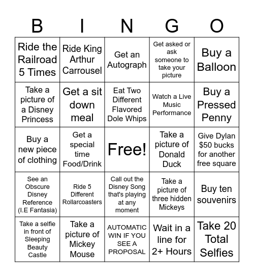 Disney Bingo Card