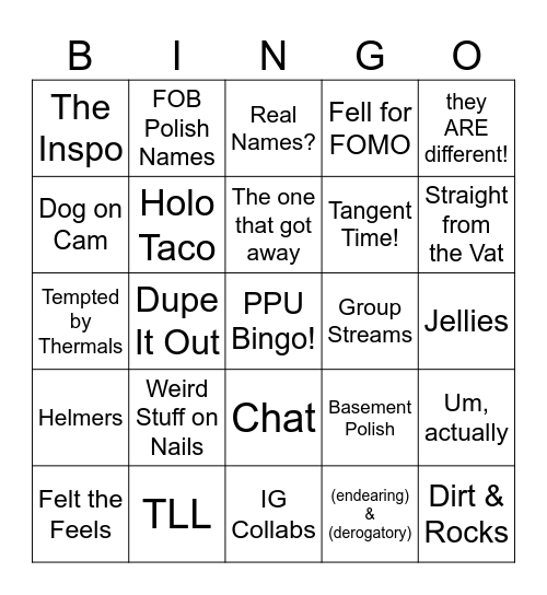 Shine & Wine 2026 Bingo Card