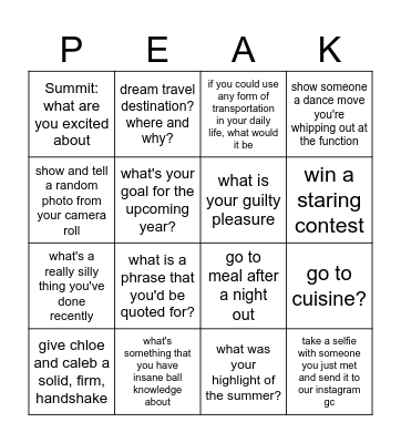 SUMMIT INTRO BINGO Card
