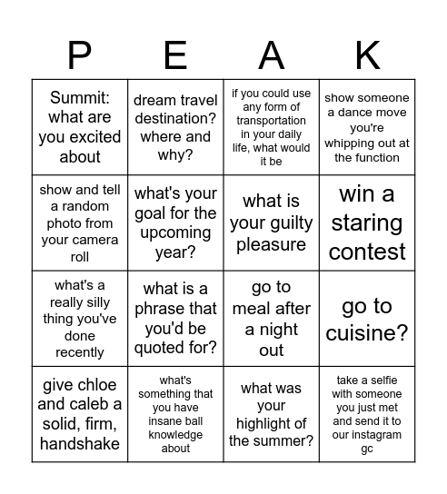 SUMMIT INTRO BINGO Card