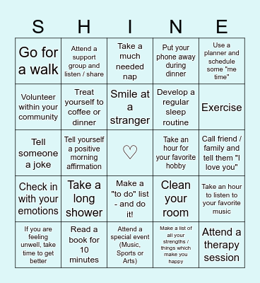⋆˙⟡ Self-Care Bingo ⋆˙⟡ Bingo Card