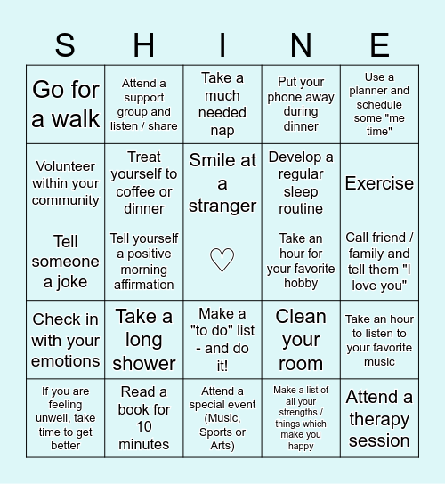 ⋆˙⟡ Self-Care Bingo ⋆˙⟡ Bingo Card