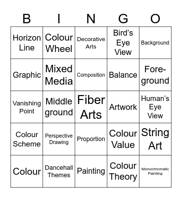 Visual Arts Knowledge Bingo Card