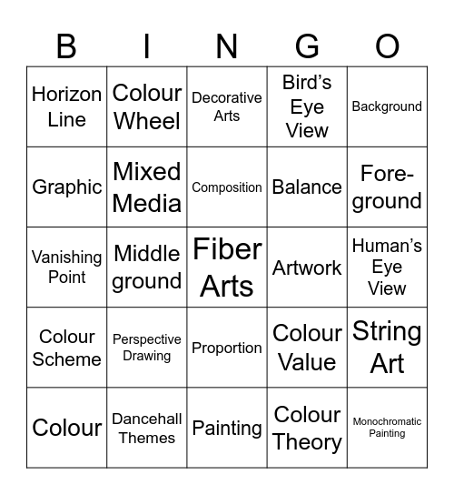 Visual Arts Knowledge Bingo Card