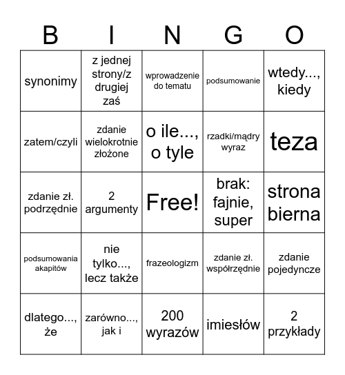 ROZPRAWKA :) Bingo Card