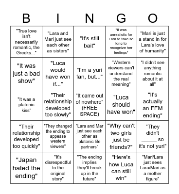 Romantic Ending Cope Bingo Card