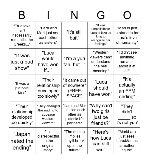 Romantic Ending Cope Bingo Card